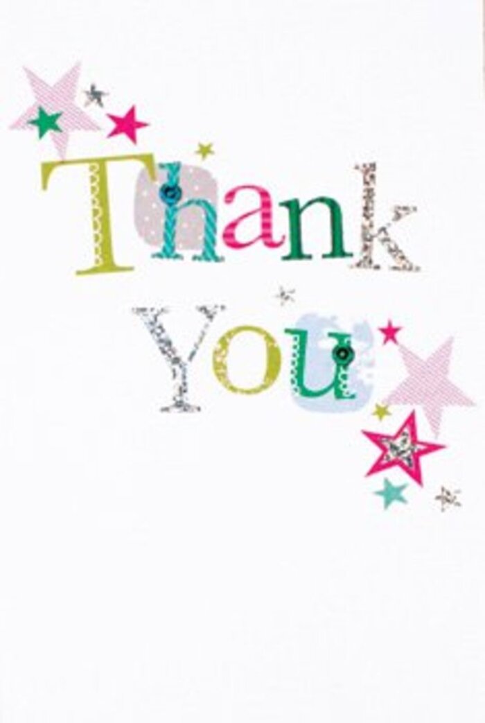 This thank you card exudes a refined exuberance, combining grace and cheerful flair that feels perfectly in tune with Kidbrooke's welcoming atmosphere. The letters are arranged with a subtle sophistication-some playful, dotted and curved, others elegant and elongated. Each character radiates with its own color story: vibrant turquoise, sparkling pink stripes, glistening silver, all resting on a crisp, white background reminiscent of the airy paths winding through Kidbrooke's village squares. Clusters of modern stars shimmer nearby, blessing the words with an aura of celebration that feels both universal and intimately personal-akin to the uniquely heartfelt conversations on Pegler Square. This card holds an understated charm, its design never overpowering yet deeply memorable, much like the bonds formed over coffee at a local café. Suitable for pairing with any bouquet, it stands as a visually uplifting and universally warm gesture, evoking both fresh flowers and the enduring kindness of a friend in Kidbrooke.