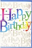 The photograph features a bright, uplifting birthday card whose front design feels as lively as a party unfolding in a Kidbrooke living room. Dominating the scene, the words Happy Birthday sweep across the card in large, rounded letters that give off a friendly, approachable feel. Each letter is filled with a gentle gradient of hue, beginning with deep red and magenta at one end, sliding smoothly into tangerine, golden yellow, and then flowing into fresh green, teal and deep blue, much like the colourful mix you might see in helium balloons or a joyful bouquet carried home from Flower Delivery Kidbrooke. The colour transitions are soft and misty, with no sharp lines, creating a polished, airbrushed look that makes the phrase appear almost to glow against the background. Behind this vivid text, the card is covered in repeating lines of cursive writing that say Happy Birthday to you over and over in slender, gold-toned script. The script has a handwritten charm, its loops and curls forming a decorative pattern that feels like the gentle background chorus of guests singing at a celebration near Kidbrooke Station or along the quiet streets leading toward Blackheath. The metallic ink reflects light delicately, giving off a subtle sparkle rather than a harsh shine, akin to early evening light catching raindrops on local gardens. The card's surface appears smooth and refined, likely with a satin sheen that enhances both the rainbow letters and the golden script. Overall, this design captures a sense of cheerful warmth and thoughtful detail, an ideal companion to a fresh, locally arranged bouquet for marking a birthday with genuine joy in Kidbrooke.